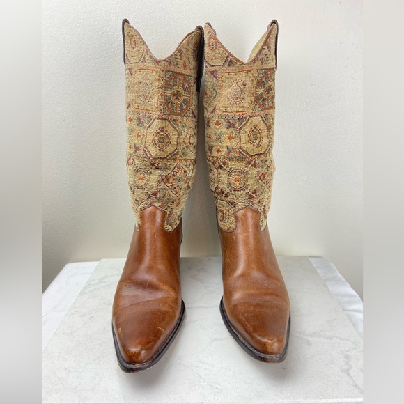 J.Jill Vintage Tapestry Leather Western Boots Pointed Toe Made in Brazil 9 - Picture 6 of 15
